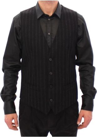 Dolce & Gabbana Zwart Gestreept Jurk Vest - Heren - Gillet - Zwart - M - Kostuums
