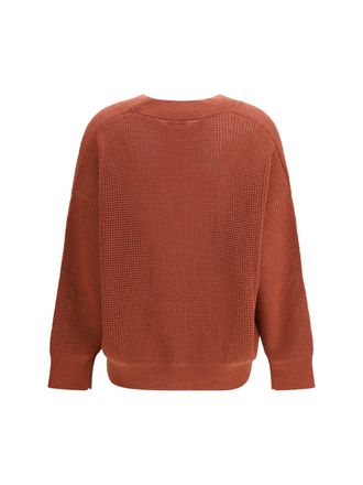 Brunello Cucinelli Womens Cardigan Cashmere With V-Neck Orange Flame+oyster Kashmir-Capra Hircus Kashmir/capra Sweater