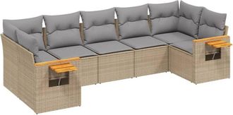 vidaXL Vidaxl - Set Sof&aacute;s De Jard&iacute;n 7 Piezas Y Cojines Rat&aacute;n Sint&eacute;tico Beige