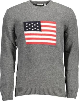 U.S.Polo Association Wollen trui met ronde hals - Heren - Ronde hals truien - Grijs - 2XL - Wol - Truien & Vesten