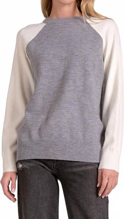 Elan Tatum Crewneck Sweater In Gray/white Colorblock