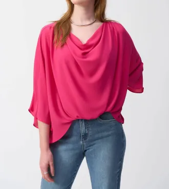 Joseph Ribkoff Georgette High-Low Boxy Top In Pink