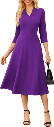 Grace Karin Womens Elegant A-Line Pleated Midi Cocktail Dress V-Neck Office Dress Purple S