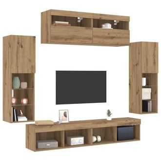Berkfield Home TV Wall Cabinets with LED Lights 2 pcs Artisan Oak 80x30x30 cm in Brown | Size: 80 x 30 x 30 cm