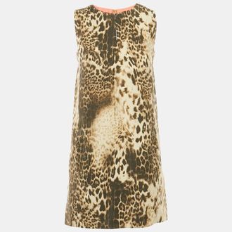 Maje Brown Leopard Pattern Linen Blend Shift Dress