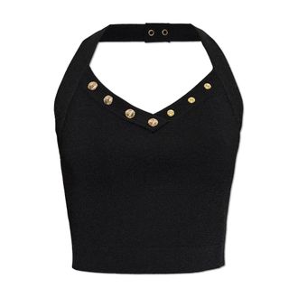 Balmain Mouwloze Cropped Top - Dames - Tops zonder mouwen - Zwart - S - Leer - Tops