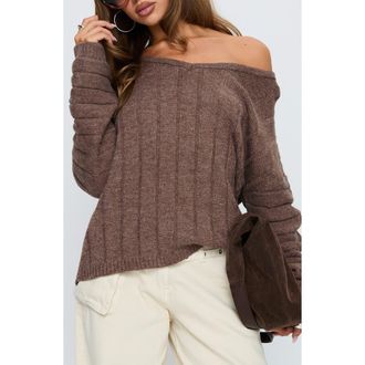 Princess Polly Main Thing One-Shoulder Rib Sweater in Mocha at Nordstrom, Size Medium
