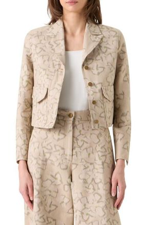 Akris Ikat Floral Print Crop Cotton Blend Canvas Jacket in Beige-Olive at Nordstrom, Size 14