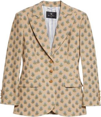 Etro Foulard Print Stretch Wool & Cotton Jacket in Beige/Blue Multicolor at Nordstrom, Size 6 Us
