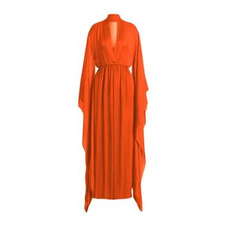 Alberta Ferretti Long Silk Gown - female - Alberta Ferretti - Gowns - Orange - M - Dresses