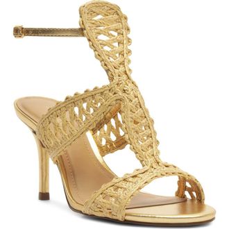 Arezzo Ciara Ankle Strap Sandal in Beige Knit/Gold at Nordstrom, Size 6.5