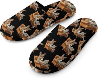 Generic Funny Donkey Reading Newspaper Mens Cozy Memory Foam Slippers Warm Cotton House Shoes Comfy Slipper for Indoor Outdoor