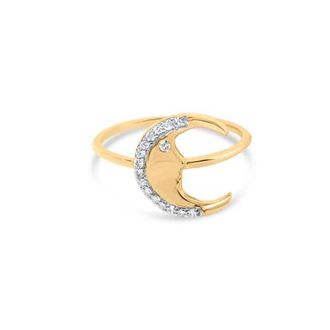 House of Brilliance 10K Yellow Gold 1/10 Cttw Diamond Crescent Moon Ring at Nordstrom, Size 7