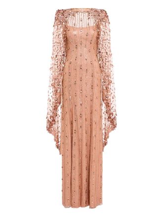 Jenny Packham Blaize maxi-jurk verfraaid met cape - Beige