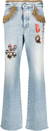 Dsquared2 fringed-trim bootcut jeans - women - Cotton/Cotton/Polyester/Spandex/Elastane - 38 - Blue