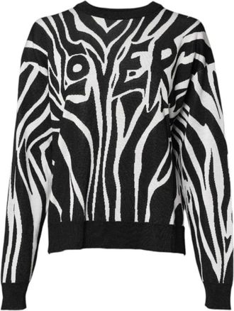 Dolce & Gabbana Sweater met ronde hals en logoprint - Dames - Ronde hals truien - Zwart - S - Wol - Truien & Vesten