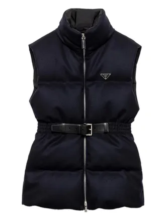Prada padded triangle-logo gilet - women - Goose Down/Virgin Wool/Virgin Wool - 44 - Blue
