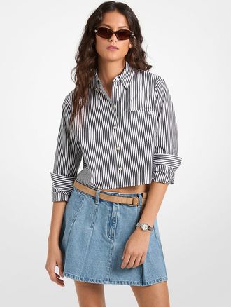 Michael Kors Striped Cotton Poplin Cropped Oxford Shirt