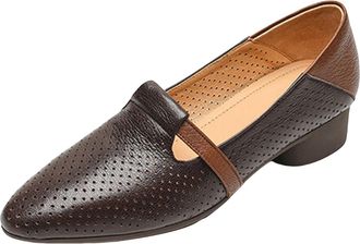 Generic Mary Janes for Women Low Heel Comfortable Closed Toe Ankle Strap Pumps Ladies Cute Dress Shoes with Holes Belt Buckle Sale Clearance Size 3.5 C0_Brown