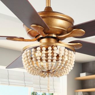 Jonathan Y Designs Erin 52 3-Light Rustic Farmhouse Iron/Wood Bead Mobile-App/Remote-Controlled LED Ceiling Fan