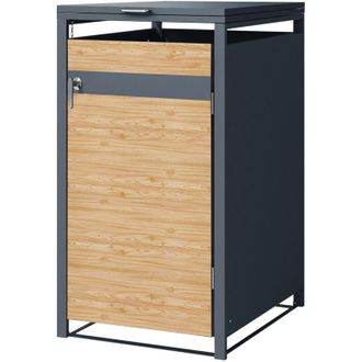 ML Design Ml-design - Cobertizo De Exterior Para 1 Cubo De Basura De 240l 68x80x116,3cm Antracita Con Aspecto De Madera De Alerce Mueble Cubrecontenedor De Acer