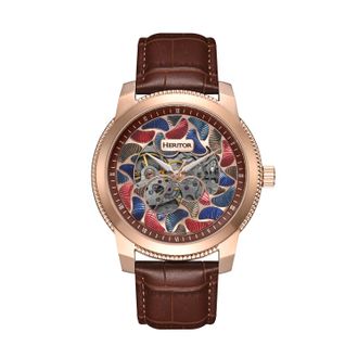 Heritor Mens Emmanuel Semi-Skeleton Leather-Band Watch - Brown Stainless Steel - One Size
