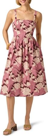 Adrianna Papell Floral Square Neck Fit & Flare Midi Dress in Blush/ecru at Nordstrom, Size 14