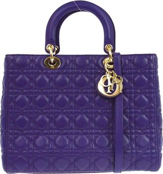 Dior Lady Dior Cannage Quilt Lambskin Purple Leather Handbag (Pre-Owned)