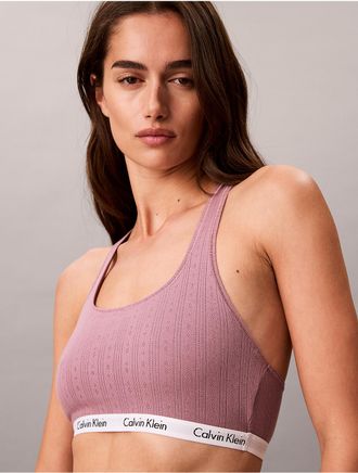 Calvin Klein Womens Carousel Cotton Stretch Pointelle Lightly Lined Bralette - Purple - XS