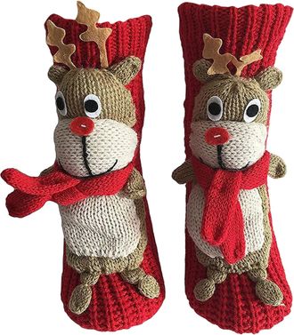 Generic Christmas Soft Slipper Socks Funny Christmas Knitted Stockings Fleece Lined Non Slip Thermal Stockings for Women Cozy Fluffy Knitted Socks with Pompom