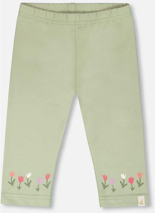 Deux par Deux Organic Cotton Jersey Slim Fit Floral Capri in Light Khaki Green at Nordstrom, Size 24M