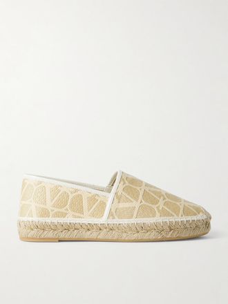 Valentino Garavani Espadrillas In Rafia Jacquard Con Finiture In Pelle - Neutri