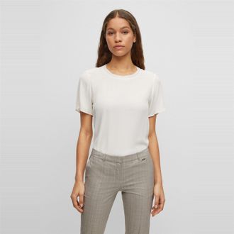 HUGO BOSS Womens Ilyeana Crew Neck Regular Fit T-Shirt in Open White - Size 18 UK