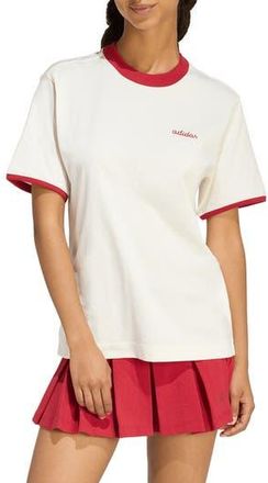 adidas Embroidered Logo Crewneck T-Shirt in Off White/Active Maroon at Nordstrom Rack, Size X-Small