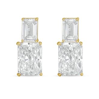 Diana M. Jewels 14kt yellow gold 12cts lab grown emerald and radiant cut diamond earrings