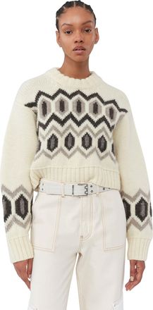 Ganni Long Sleeve Chunky Wool Cropped O-neck Sweater in Egret Size Medium Womens