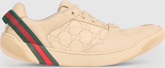 Gucci Womens Screener Sneaker, Beige, Leather