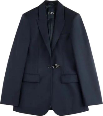 Fay Blauwe wollen jas met iconische haak - Dames - Blazers - Blauw - XL - Wol - Jassen