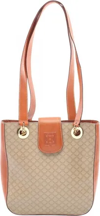 Celine Beige Brown Coated Canvas Leather Handbag Tote Bag (Pre-Owned)