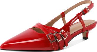 EDEFS Womens 3.5 cm Low Heel Slingback Pumps with Pointed Toe & Buckle Accents Fashion Meets Function for Work Hustle Wedding Romance & Party Energy Red UK1