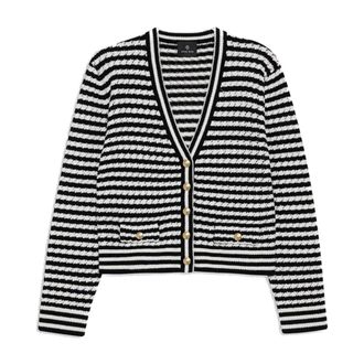 Anine Bing Cardigans, female, Black, L, Striped Black Ivory Jumper Gwen