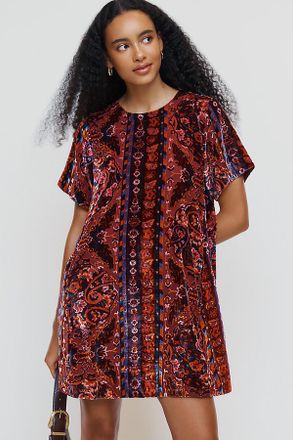 Maeve Emmy Short-Sleeve Swing Mini Dress by Maeve: Velvet Edition