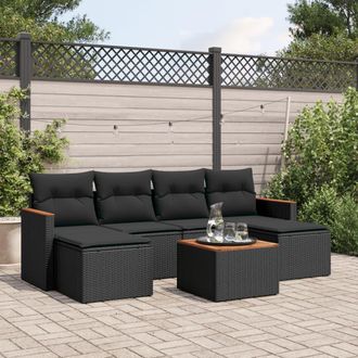 vidaXL Vidaxl - Set De Comedor De Jard&iacute;n 7 Pzas Y Cojines Rat&aacute;n Sint&eacute;tico Negro
