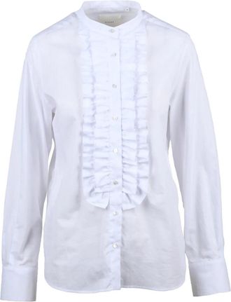 Xacus White Vertical Ruffle Mandarin Collar Cotton Shirt