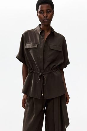 H&M Drawstring-detail Twill Top in Dark Brown at Nordstrom, Size X-Small