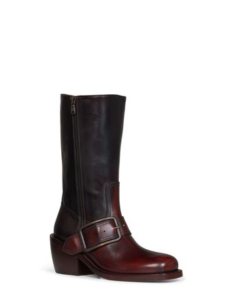 Dries Van Noten Buckled Brushed Leather Mid-Calf Boot - Brown