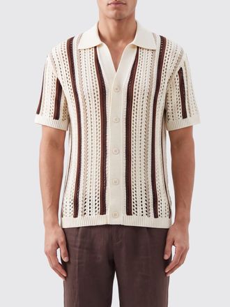 Frescobol Carioca Pinto Striped Crochet Cotton Short-Sleeved Shirt