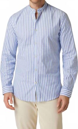 Orlebar Brown Giles Grandad Classic Stripe Shirt In Ice Blue/white