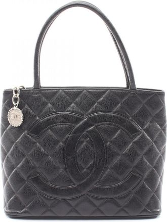 Chanel Black Grained Calfskin Handbag Tote Bag (Pre-Owned)