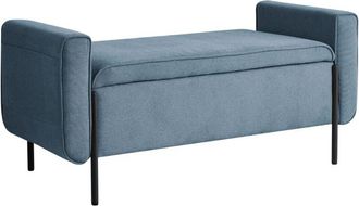 Beliani Storage Bench Blue Fabric Upholstery Water-Repellent Metal Legs Lift Up Top LEWES